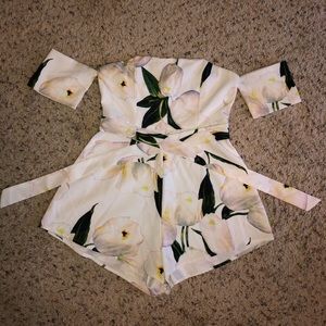 Forever 21 off-the-shoulder belted romper